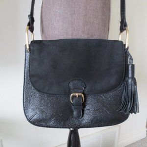 SOLD! Brampton London Black Pebbled Leather & Suede Crossbody Bag